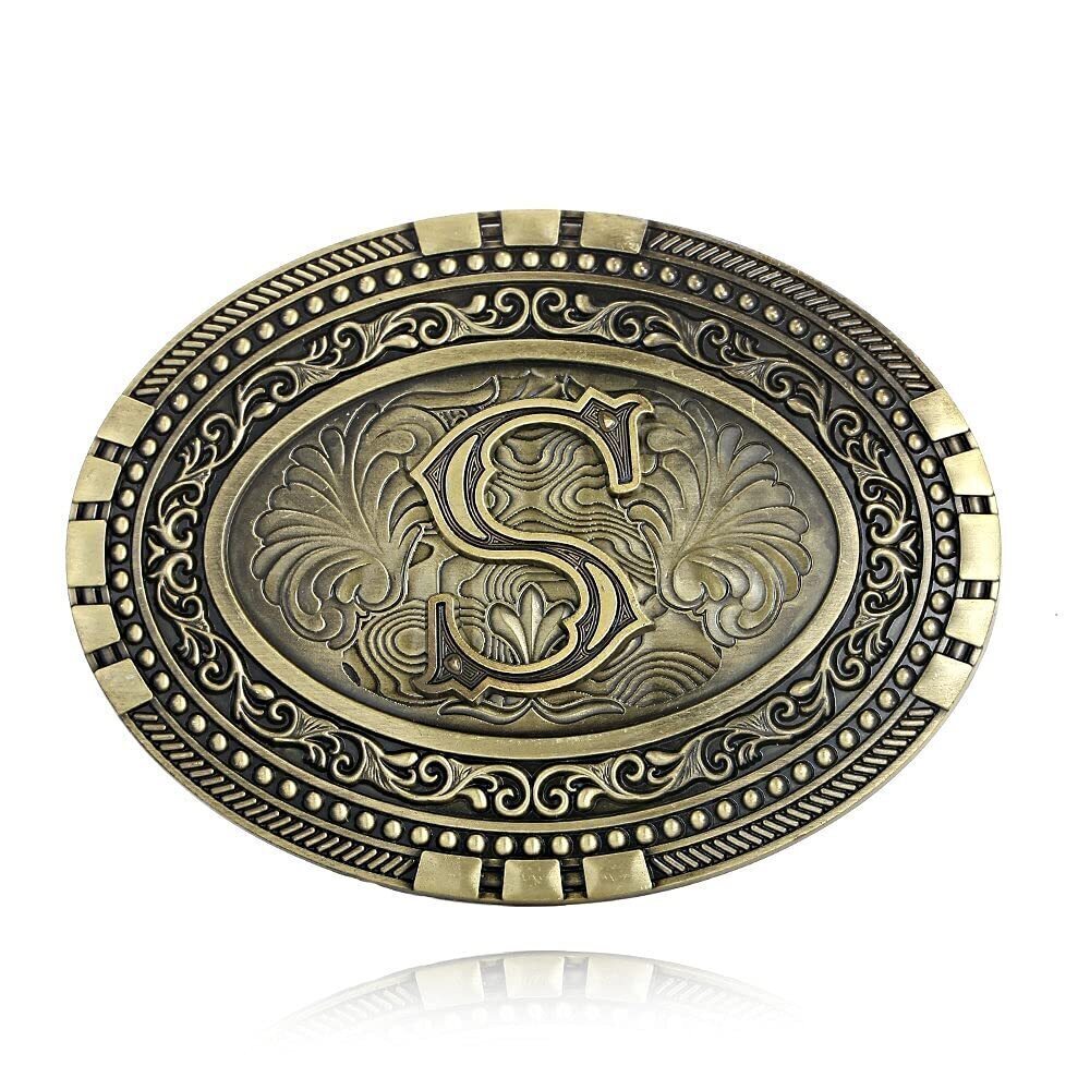 3143 Western Belt Buckle - Initial Cowboy Letter Oval Belt Buckles